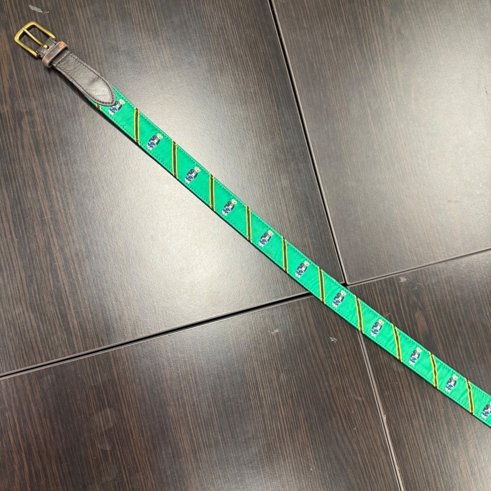 Polo Ralph Lauren Bear Ribbon Belt Green Regimental Leather Brass Buckle 32